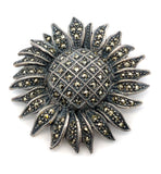 Estate Designer 925 Sterling Silver Marcasite Sunflower Statement Pin Brooch Sunflower