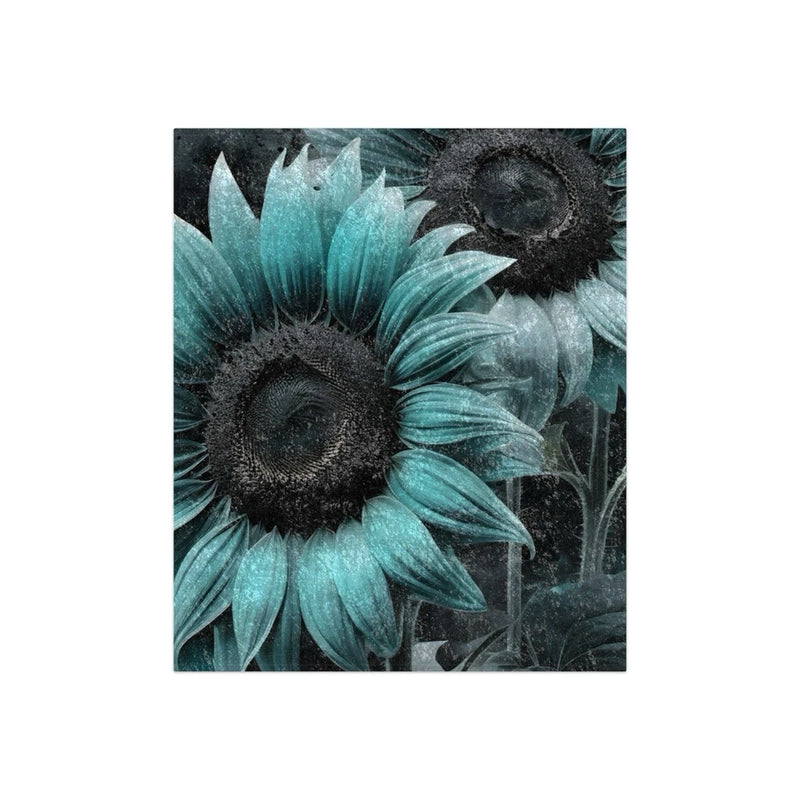 Teal Sunflower Crushed Velvet Blanket Ð Soft Floral Throw for Cozy Living Sunflower