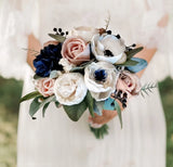 Anemone Pink Navy Bridal Bouquet Sola Wood Bridesmaid Artificial Wedding Flowers Hydrangea