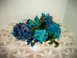 1960s Chenille Flowers Aqua Hydrangea Millinery Handmade Cottagecore Vintage LG Hydrangea