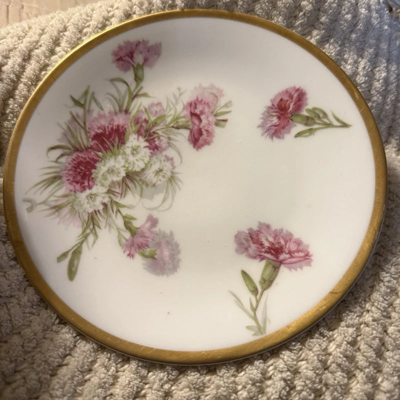 Vintage French Limoges France Gold Gilt Carnation Plate 7 1/4 in Carnation