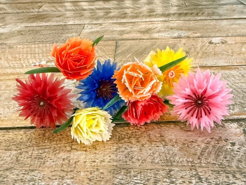 Vintage Flower Carnation Cake Picks Plastic Cupcake Toppers Floral Lot Of 8 Carnation