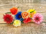 Vintage Flower Carnation Cake Picks Plastic Cupcake Toppers Floral Lot Of 8 Carnation