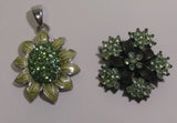 Green Enamel Sunflower Pendat & Flower Rhinestone Silver Stone  Brooch Pin Sunflower