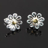 Pretty New Sterling Silver & Gold Plated 2-Tone Daisy Flower Stud Earrings Daisies
