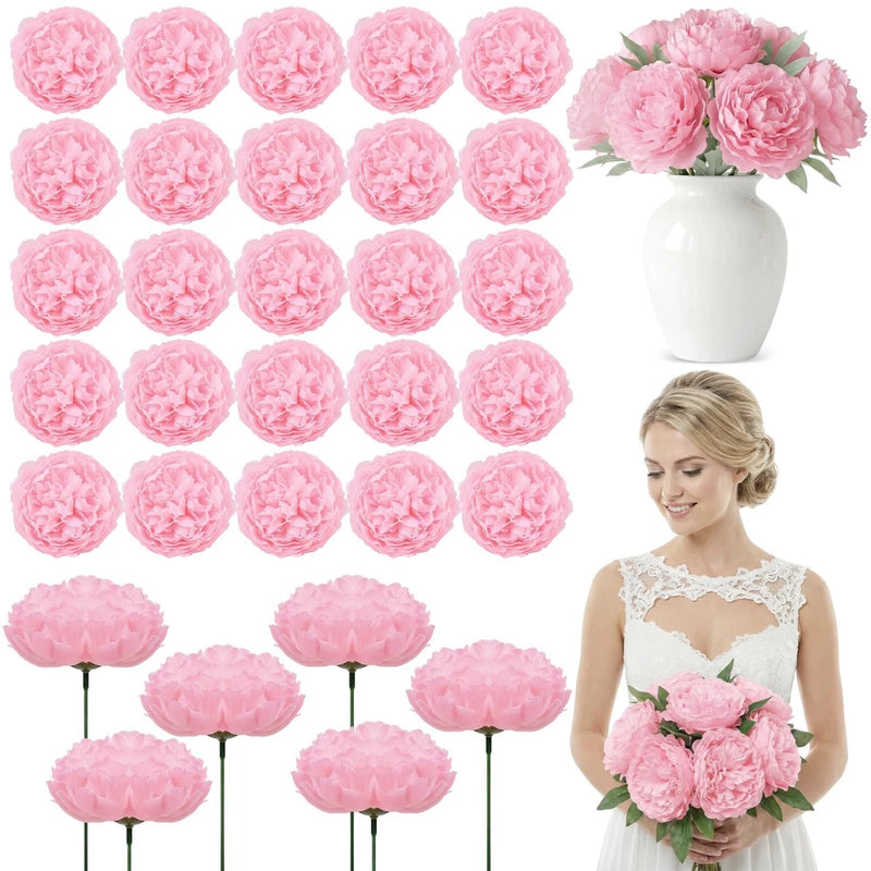 50 PCS Artificial Peony Rose Flower Head 4.7 Inch Silk Fake Pink Wedding Decor Peony
