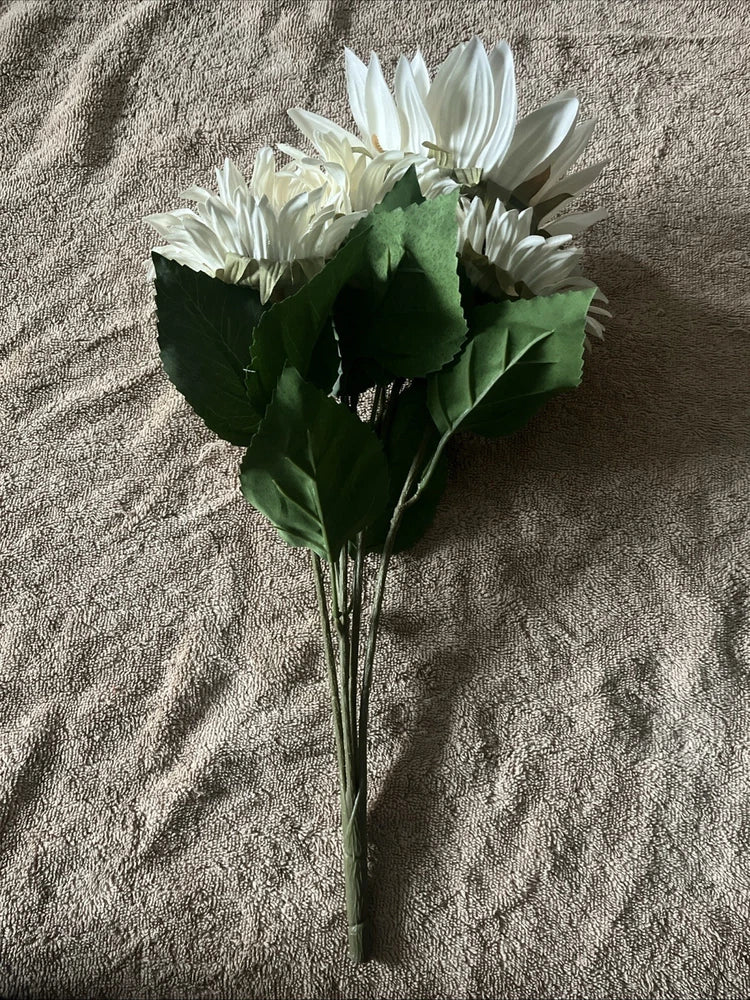 Ashland cream sunflower bush stick with green leaves