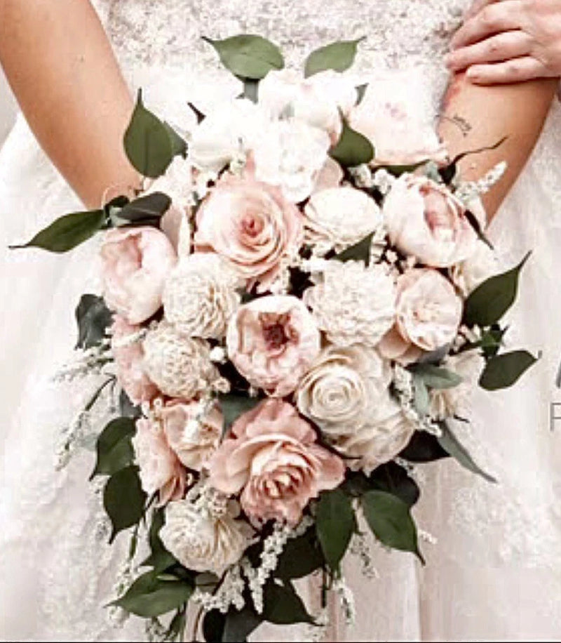 Handmade Paper Flower Bridal Bouquet Blush Ivory Cascading Wedding Keepsake Ranunculus