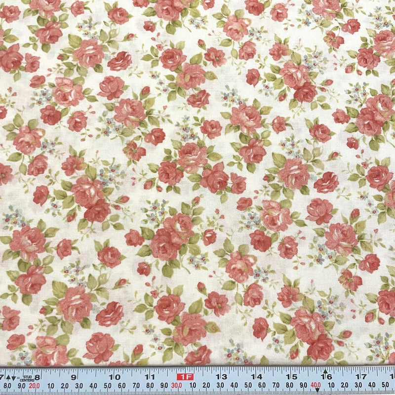 Elizabeth Florals on Off White Cotton Fabric by the HALF YARD 18" x 41" Flowering Plants