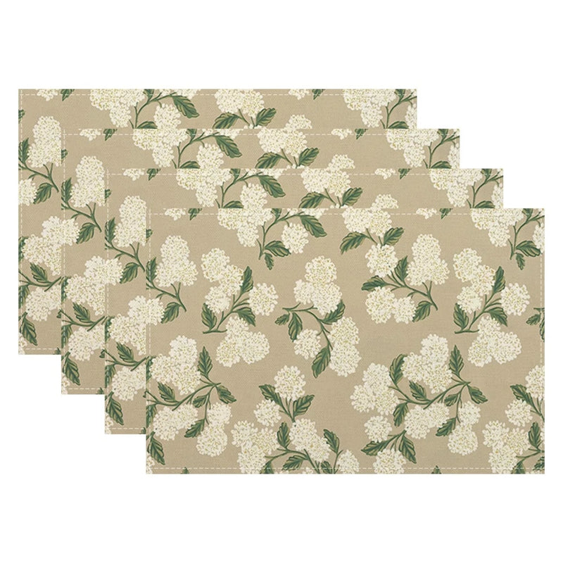 Beige Placemats Set of 4 Khaki Green Hydrangea Flower Decor Place Mats 12x18 ... Hydrangea