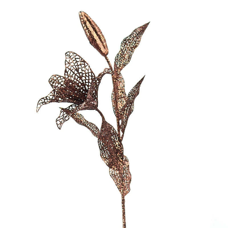 Factory Direct Craft Brown Sparkling Sheer Lily Floral Stems | 2 Stems Lily