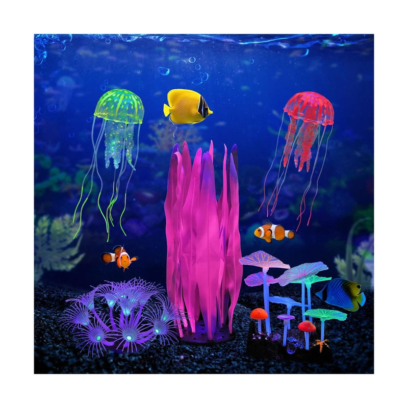 Glowing Fish Tank Decorations Plants, 5 pcs Glow Aquarium Decor... Fast USA SHIP Anemone