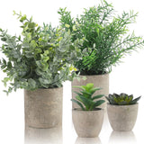 4 Packs Fake Plants Small Artificial Plants  Eucalyptus Rosemary Succulents Green Plant