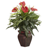 Mixed Greens & Anthurium Silk Plant w/ Decorative Pot Green Plant