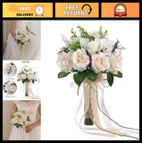 Large Wedding Bouquets for Bride & Bridesmaid - White Champagne Artificial Roses Bouquet