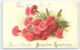 Postcard Birthday Greetings Carnation Bouquet Artist Signed Rae Songpre c1908 Carnation