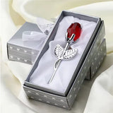 Crystal Glass Red Rose Silver Stem 3.5" Artificial Flower Valentines Day Wedding Roses