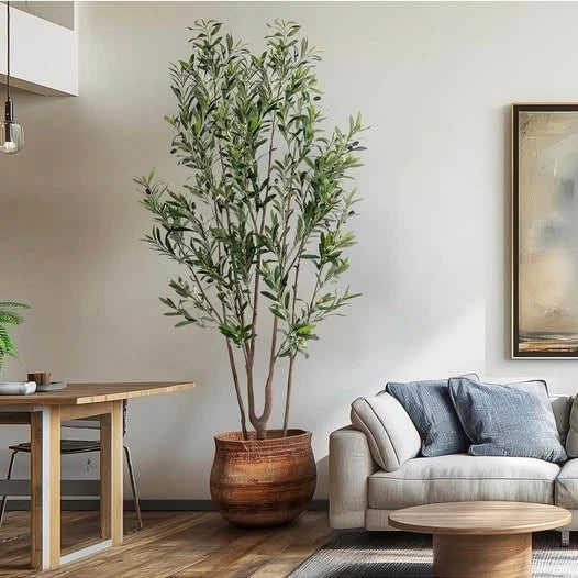 7FT Artificial Olive Tree Tall Faux Silk Plant Tall Faux Olive Tree Green Plant