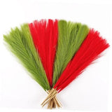 Red and Green Pampas Grass Small, 30 Pcs 17" Faux 17'' Tall Lime Green&red Pampas Grass