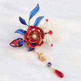 Flower Red Peony Wedding Brooch Hairpin Hanfu Bride Accessory Peony