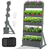 NAIZEA 5-Tiers Wooden Raised Garden Bed Planter Box Flower Rack Flower Pot Stand Garden Plants