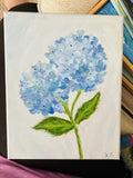 Vibrant Blue Hues Of a 8Ó X 10Ó Painting On Canvas Of Hydrangeas. Hydrangea