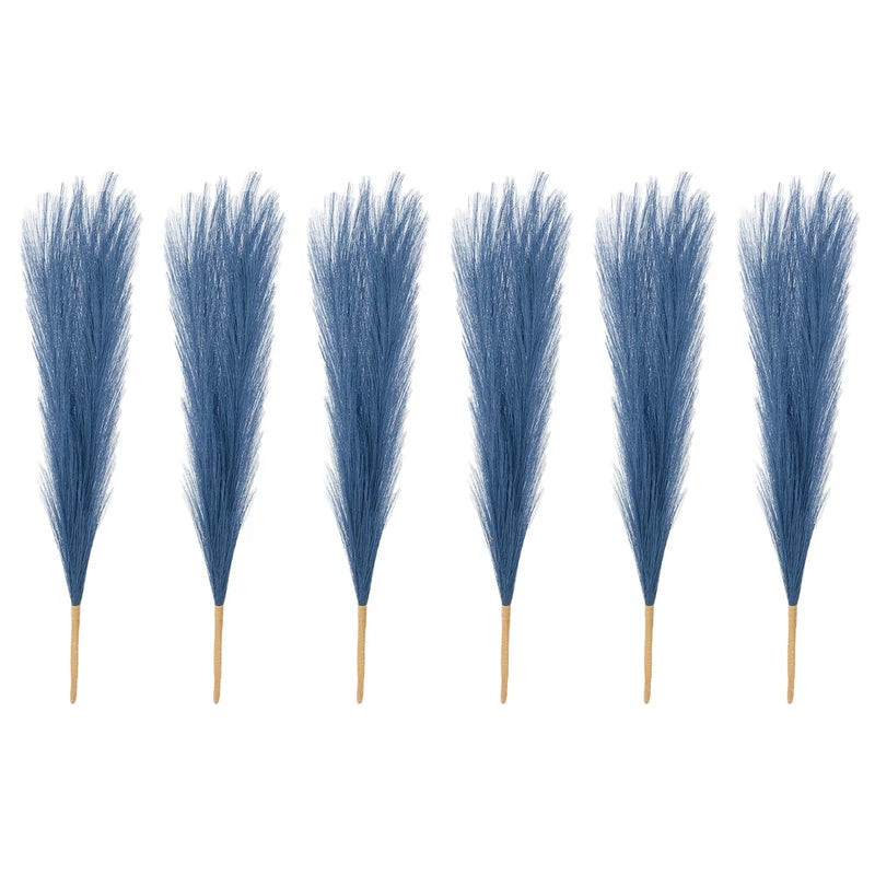 6 Pcs 17 Inch Faux Pampas Grass Artificial Boho Decor Peacock Blue Pampas Grass