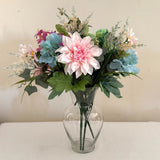 Upcycled Handcrafted Artificial Floral Arrangement Blue Green Pink Flowers OOAK Hydrangea