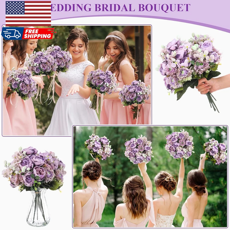 8 Bouquets Wedding Silk Peony Hydrangea Flowers with Stems Elegant Faux Vinta... Hydrangea