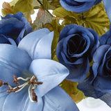 18" Artificial Blue Rose, Hydrangea, and Lily Floral Bush Hydrangea