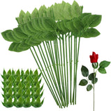 20PCS Floral Wire Stem with Leaves and 20PCS Artificial Flower Calyxes Set, for Green Plant