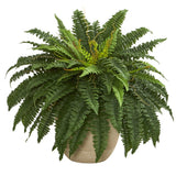 Nearly Natural 22Ó Boston Fern Artificial Plant In Sandstone Planter Home Decor Green Plant