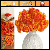 18 Pcs Orange Silk Ranunculus Flowers - Wedding Bouquet, Centerpieces, Home Deco Ranunculus