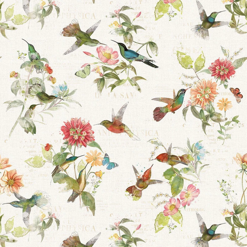 Hummingbird Days Toile Y4724-2 Light Cream fabric CLOTHWORKS BTHY Flowering Plants