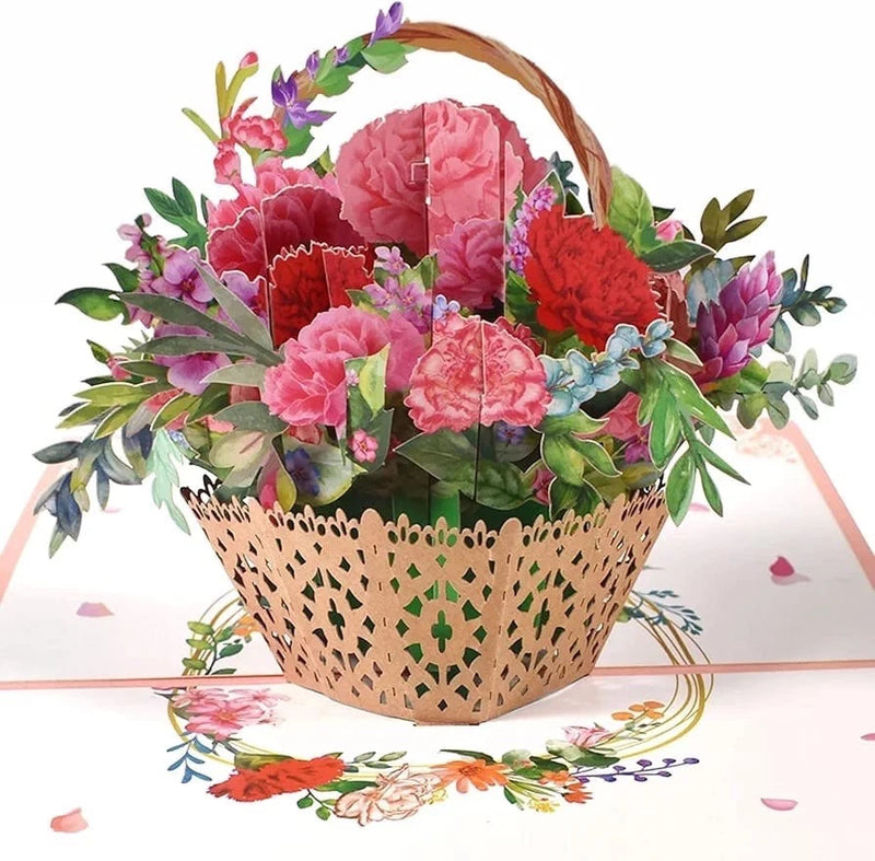 MotherÕs Day Pop Up Card 3D Carnation Flower Basket Card for Mom Birthday Gift. Carnation