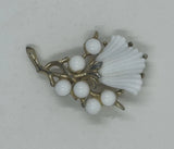 Vintage White Milk, Glass, Carnation, Flower Brooch Gold Tone 2Ó 1950-1960Õs Carnation