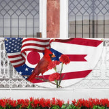 Ohio State Cardinal and Scarlet Carnation Flower Non-Pleated Fan Flag Carnation