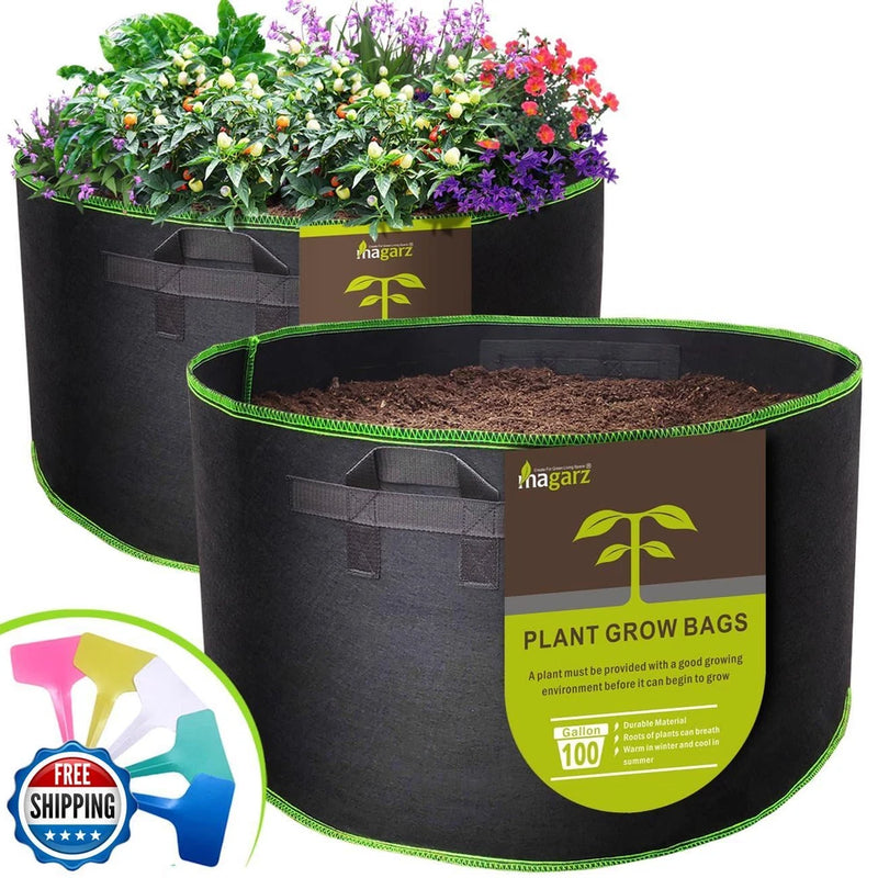 magarz 2-Pack 100 Gallon Fabric Flower Pots Garden Felt Grow Bags with Handle Garden Plants