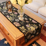Clearance 50%OFF Peony Flower Jacquard Weave Chic Black Ball Border Table Runner Peony