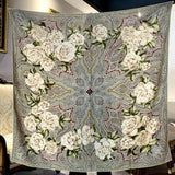 70%Cashmere 30% Silk Bandana 53'' Wrap White flower Print wrap Double Face Scarf Sunflower