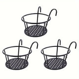 Pack Of 3 Iron Hanging Flower Pots With Hooks Metal Garden Plant Growing Basket Garden Plants