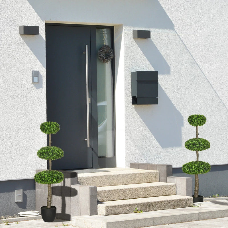 HOMCOM 2 Pack Artificial Tree Boxwood Topiary for Indoor Outdoor, 43.25" Green Plant