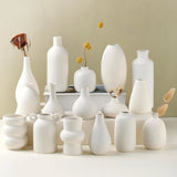 Set of 16 White Ceramic Bud Vases, Minimalist Boho Small Pampas Grass Flower Vas Pampas Grass