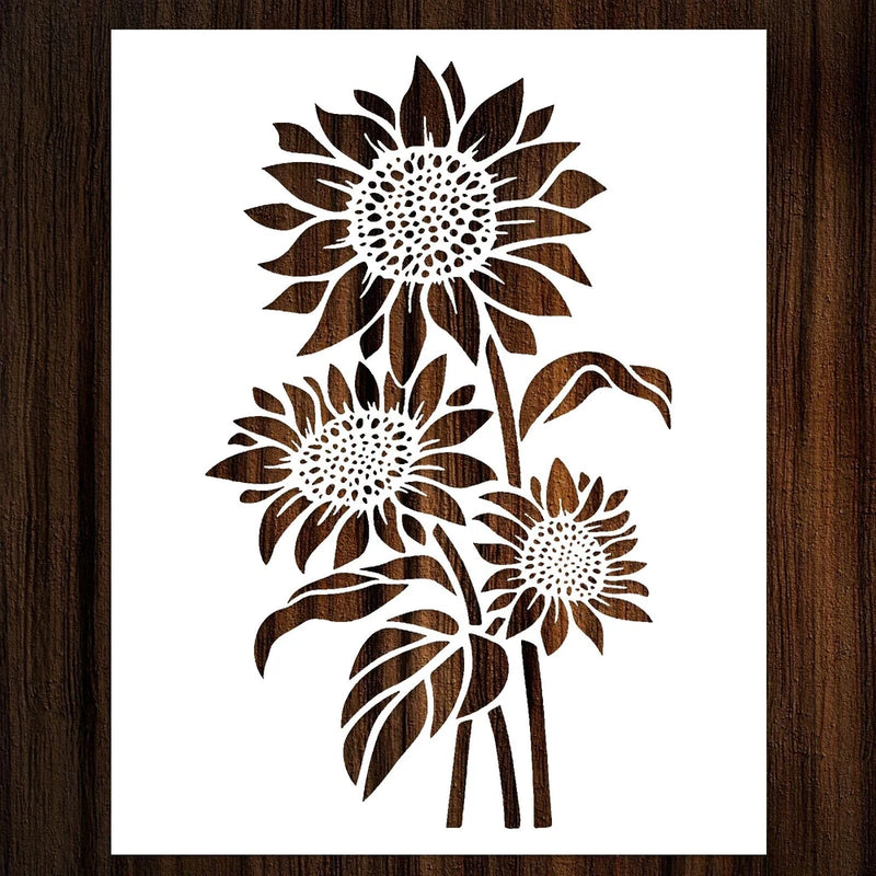 Sunflower painting stencil template with three brown flower designs on white