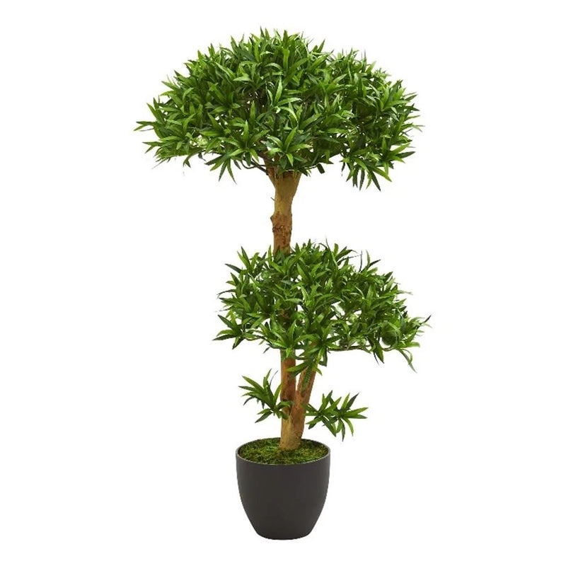 Nearly Natural 3ft Bonsai Styled Podocarpus Artificial Tree in Green Green Plant