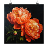 Orange Peonies Flower Art Print, Orange Flower Painting, Flower DŽcor 07 Peony