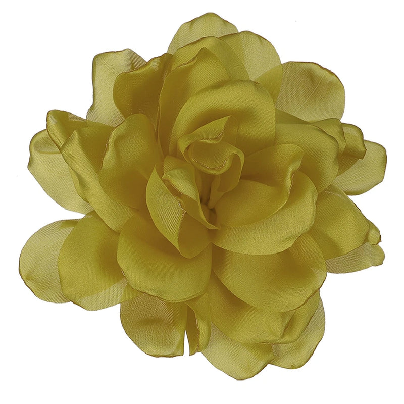 4.7" Silk Satin Flower Brooch Pin Large Peony Floral Lapel Pin Yellow Peony