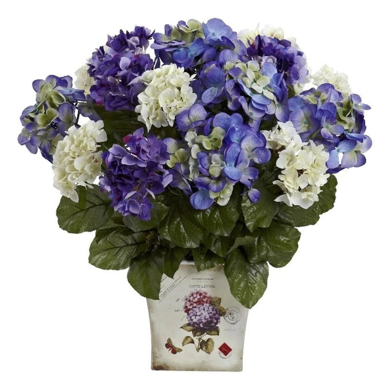 Nearly Natural Mixed Hydrangea with Floral Planter in Blue Hydrangea