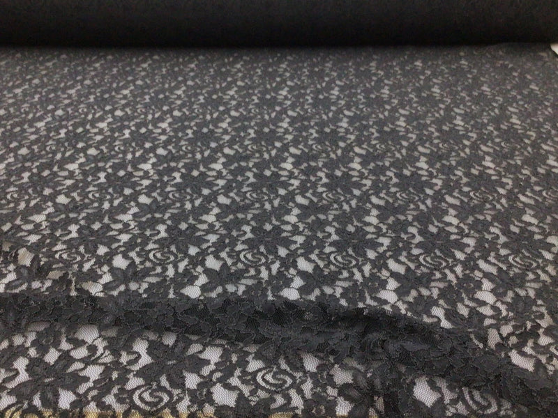 Embroidered Stretch Lace Apparel Fabric Sheer Metallic Floral Black ZZ112 Flowering Plants