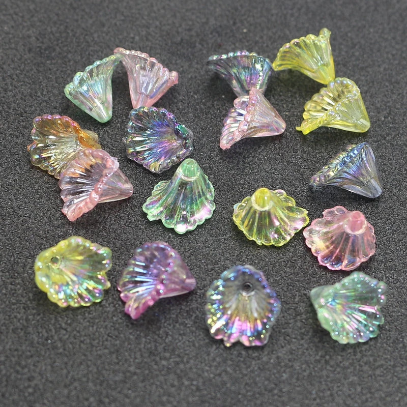 200 Mixed Color Transparent AB Acrylic Lily Bell Flower Beads 12mm Center Hole Lily